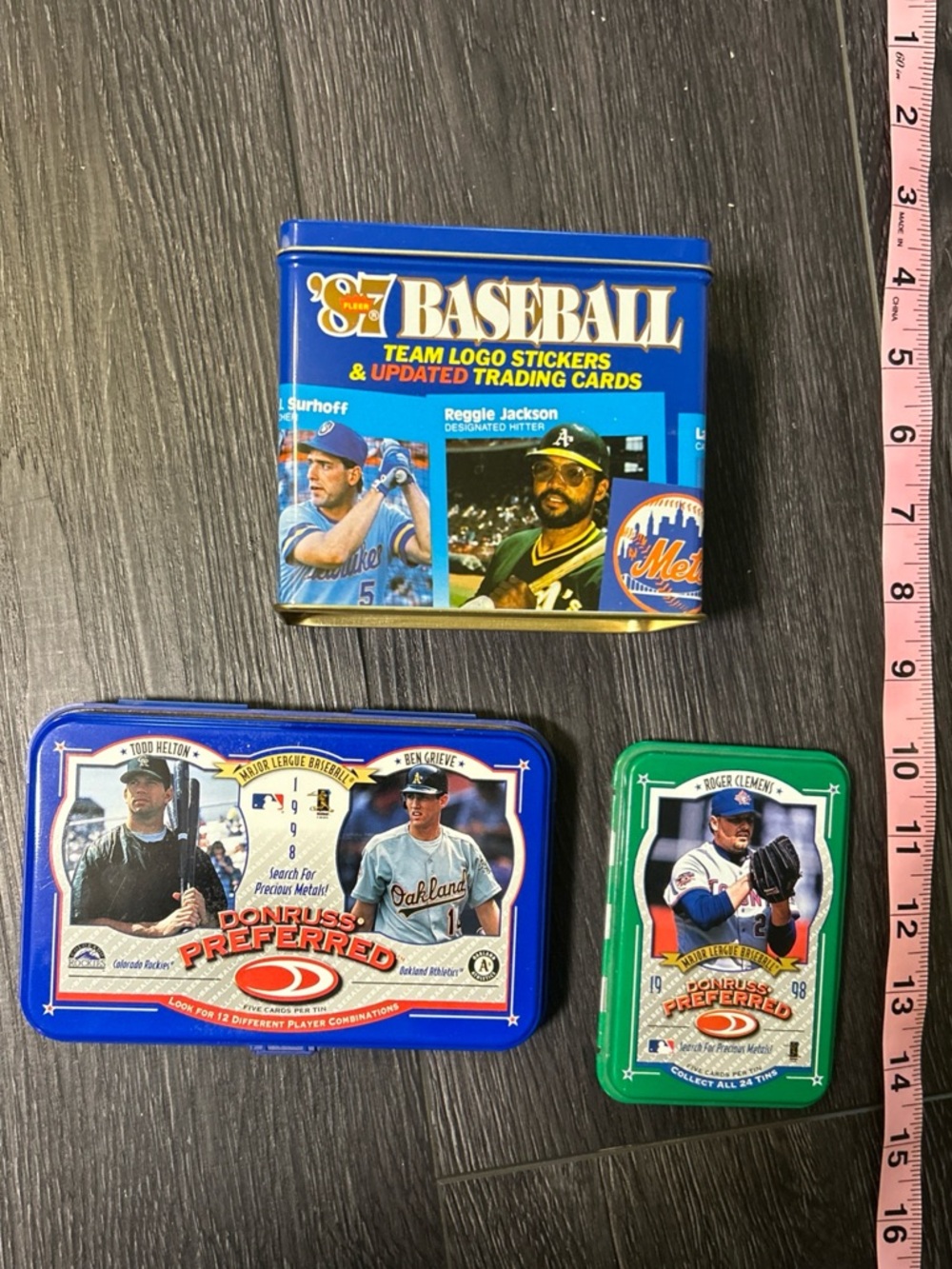 Vintage Baseball Card Tins GRIEVE, HELTON, JACKSON, CLEMENS